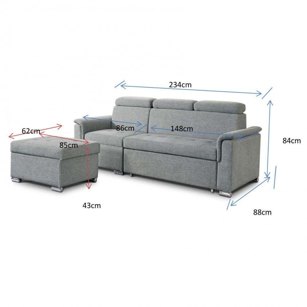 Divano Letto con penisola in Tessuto cm 234x148x84 – ALF