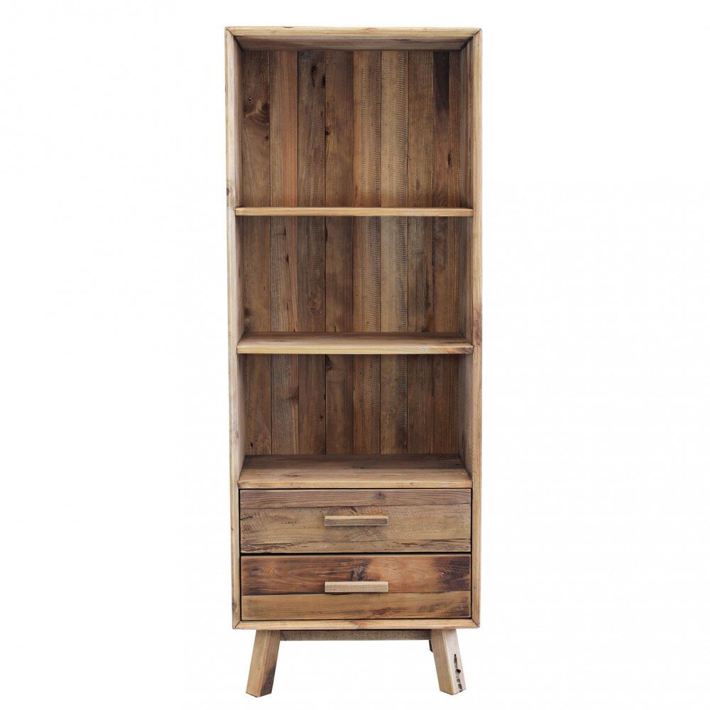 Libreria con 2 cassetti e 3 ripiani in Pino riciclato cm 60x40x160 – PINE