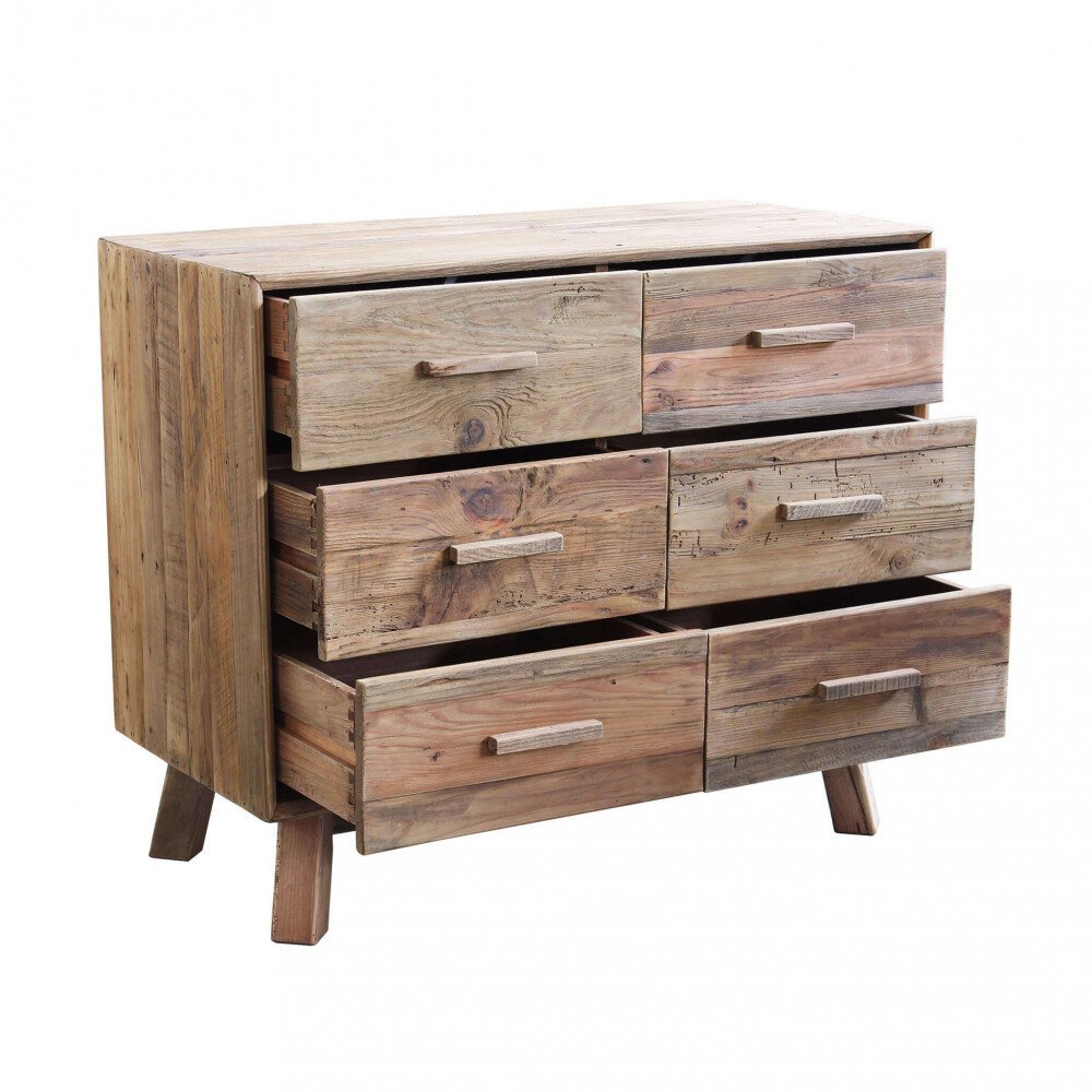 Cassettiera con 6 cassetti in Pino riciclato cm 102,6x48x85 – PINE