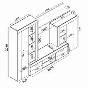 Parete Attrezzata per Soggiorno in Truciolare cm 259x40x180 – ALTON