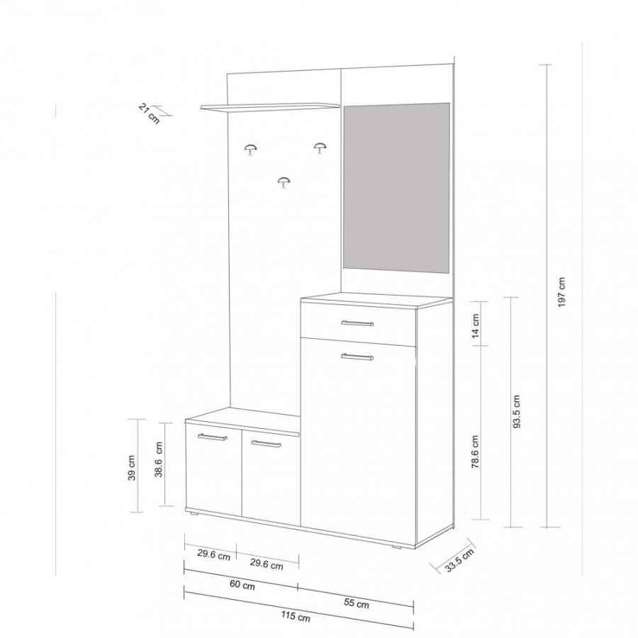Mobile Ingresso con attaccapanni in Truciolare cm 115x35x197 – NATHANIEL