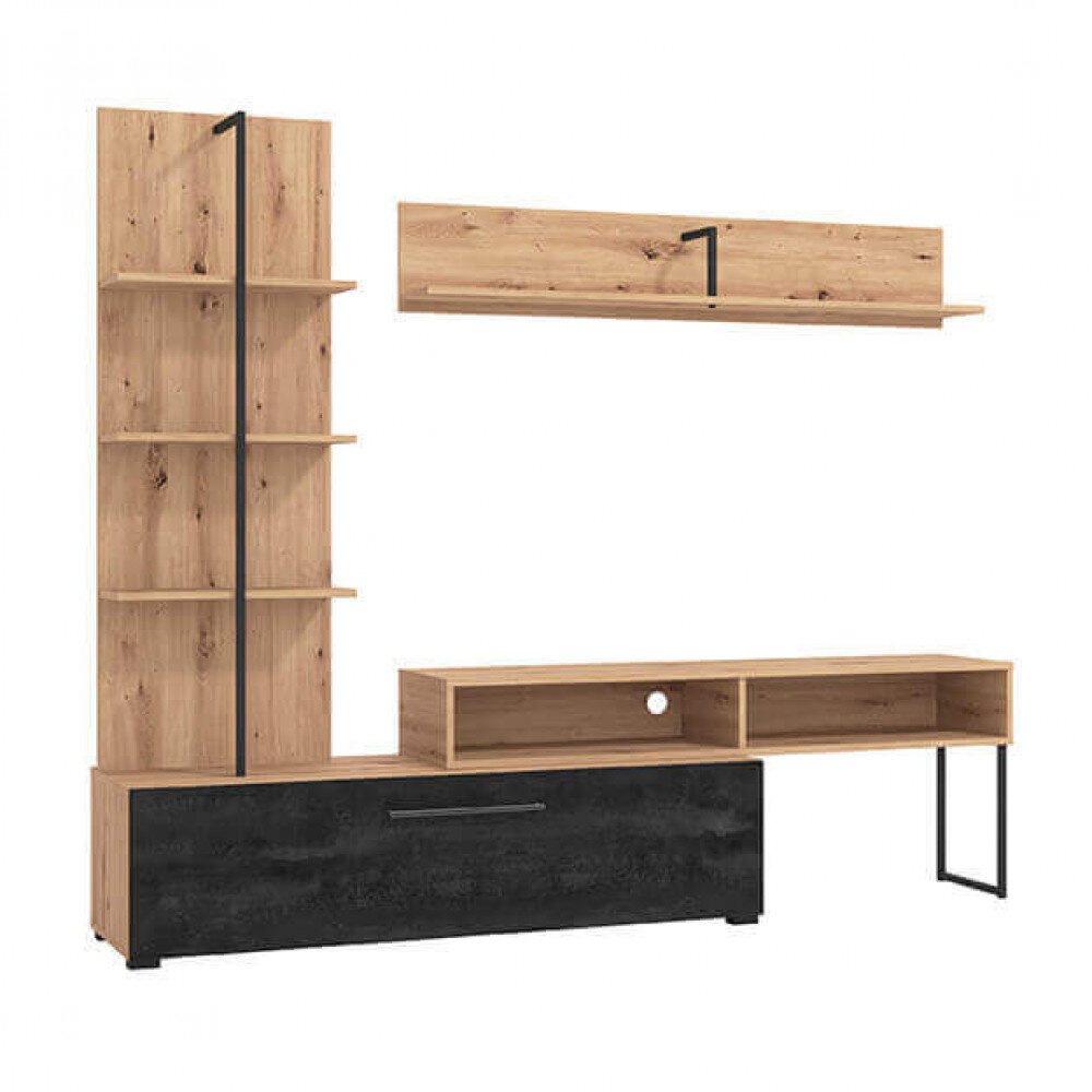 parete attrezzata con anta e mensola moderna minimal in legno cm 205 x 41,5 x 173 h – BOSTIC