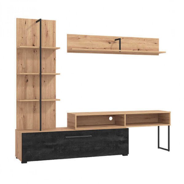 parete attrezzata con anta e mensola moderna minimal in legno cm 205 x 41,5 x 173 h – BOSTIC