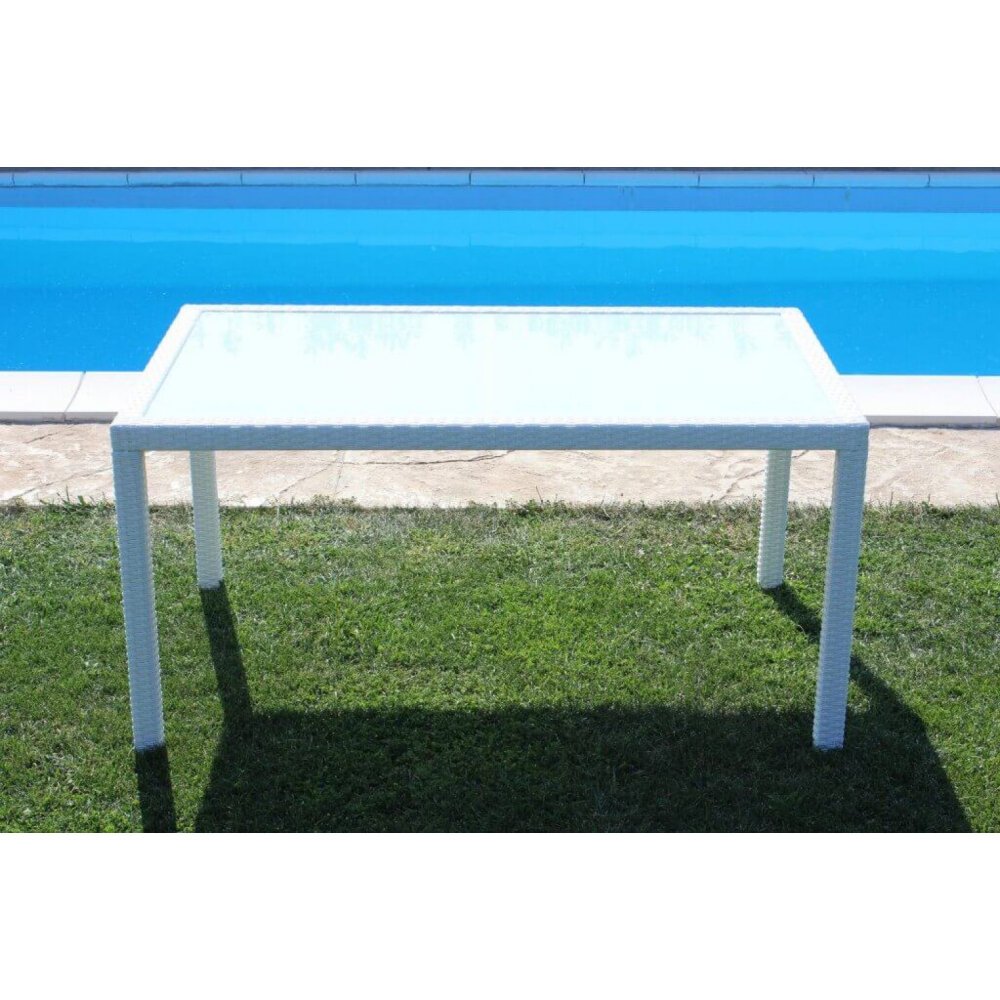 Tavolo intreccio e piano in vetro 150×90 – AXEL