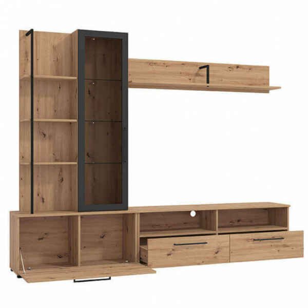 parete attrezzata con anta, vetrina e due cassetti moderna minimal in legno cm 229,5 x 35 x 182,5 h – GRACE