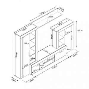 Parete Attrezzata per Soggiorno in Truciolare cm 259x40x180 – ALTON