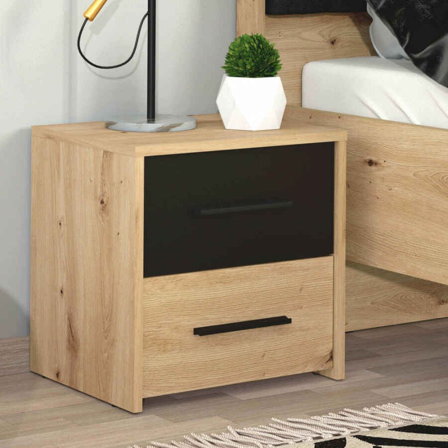 comodino due cassetti moderno minimal in legno cm 42 x 33,2 x 42,1 h – TIMBER