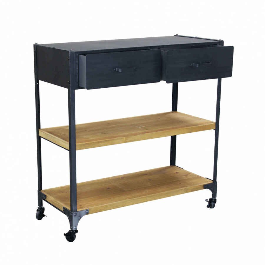 Scaffale con ruote in Acciaio,Legno cm 90,5×39,5×92,5 – JOLYON