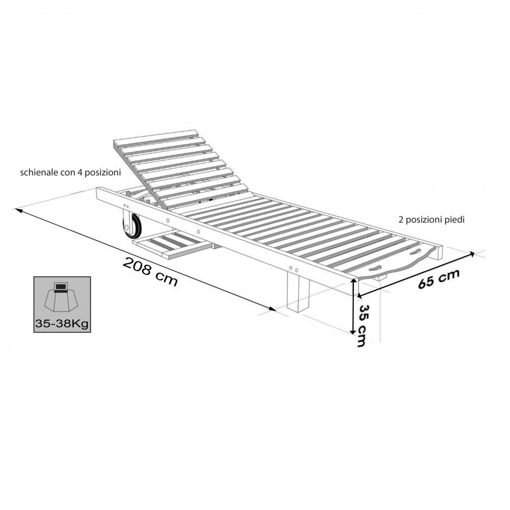 Lettino prendisole in Legno,Teak cm 208x65x35 – PIERS