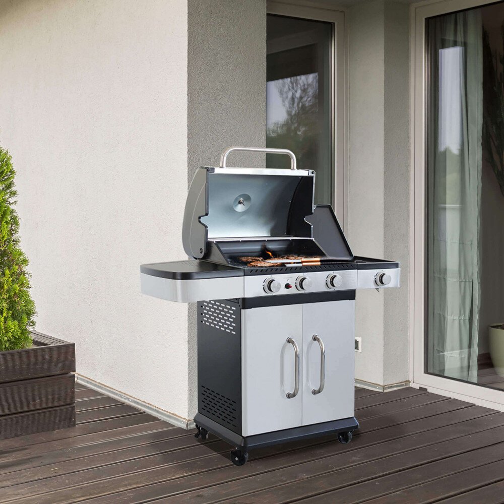 Barbecue a gas Inox 3 fuochi + 1 in Acciaio cm 122x57x112 – ANGUS