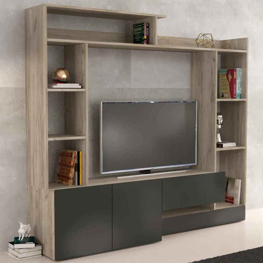 Parete Attrezzata per Soggiorno in Truciolare cm 180x40x165 – THEO