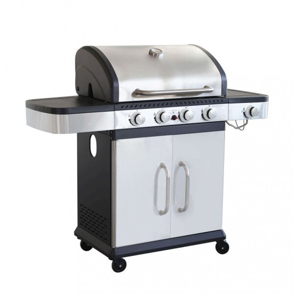 Barbecue a gas Inox 4 fuochi + 1 in Acciaio cm 133x57x112 – ANGUS