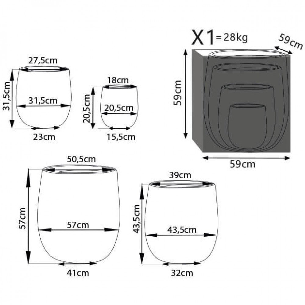 Set di 4 vasi in Fibra sintetica cm 57x57x57 – BENJY