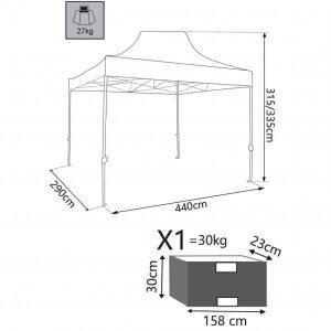 Gazebo Pieghevole con sacca protettiva 3×4,5 in acciaio,poliestere – BRENDON