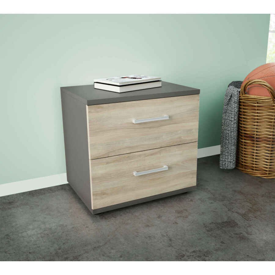 Comodino 2 cassetti Moderno in Truciolare cm 44,4x33x40 – SPIKE