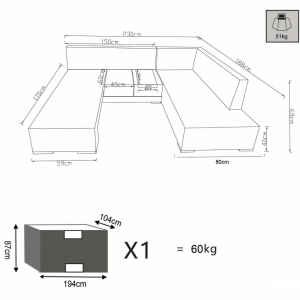 Divano da Giardino angolare con tavolino in Alluminio,Poliestere cm 150x78x69 – FORD