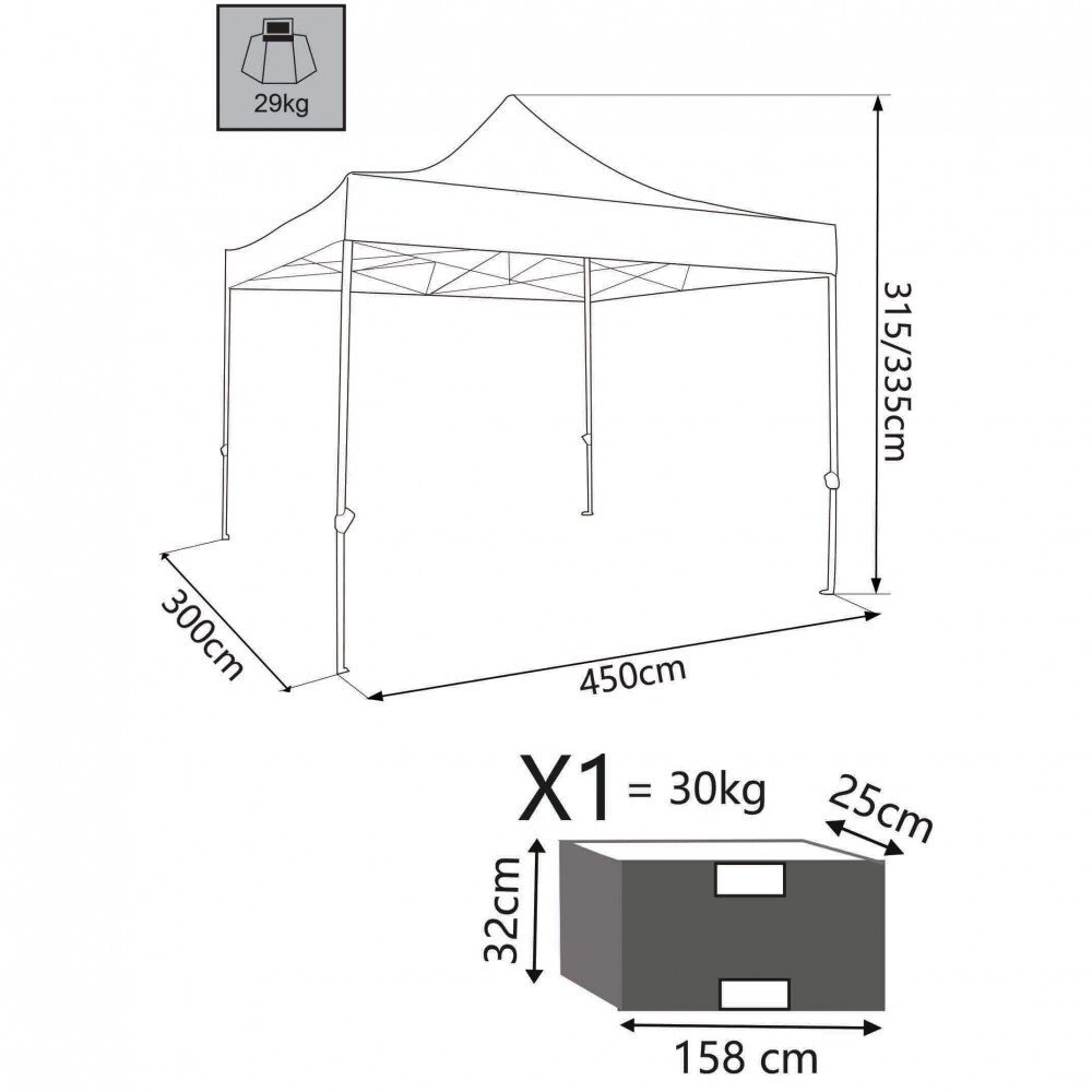 Gazebo Pieghevole con sacca protettiva 3×4,5 in alluminio,pvc – BROOKS