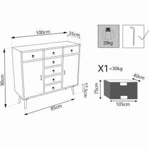 Mobiletto multicolor in Legno,MDF cm 100x35x70 – PACE