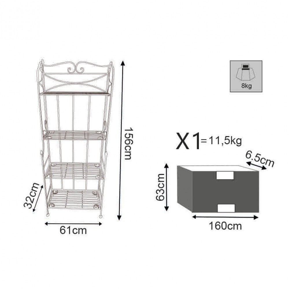 Etagère 4 piani in Acciaio cm 61x32x156 – ERN