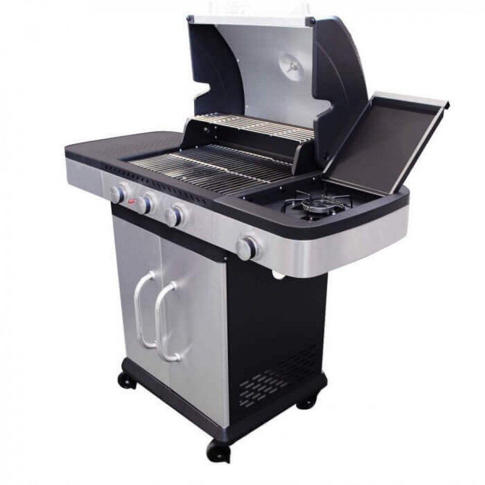 Barbecue a gas Inox 3 fuochi + 1 in Acciaio cm 122x57x112 – ANGUS