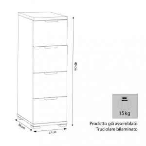 Cassettiera 4 cassetti in Truciolare cm 60x38x174 – KEN
