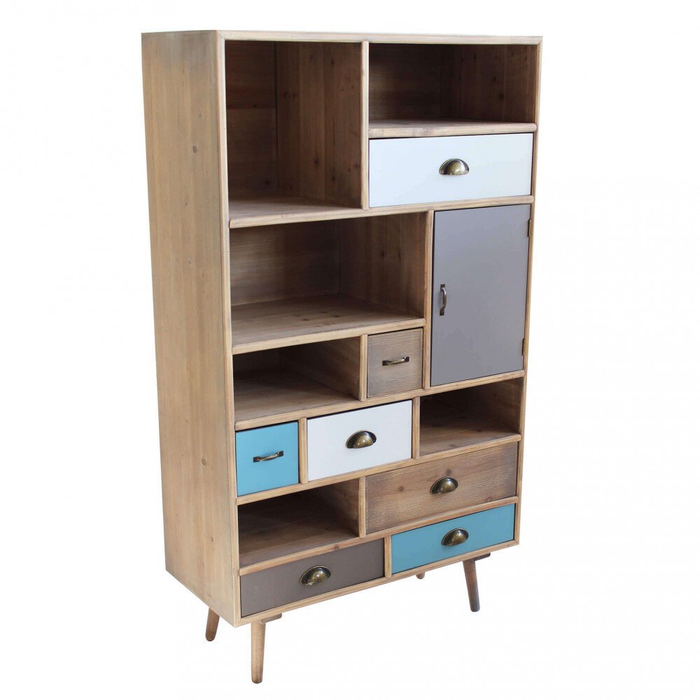Mobiletto 6 ripiani 1 anta 7 cassetti in Legno cm 80×36,5×121 – MANNY