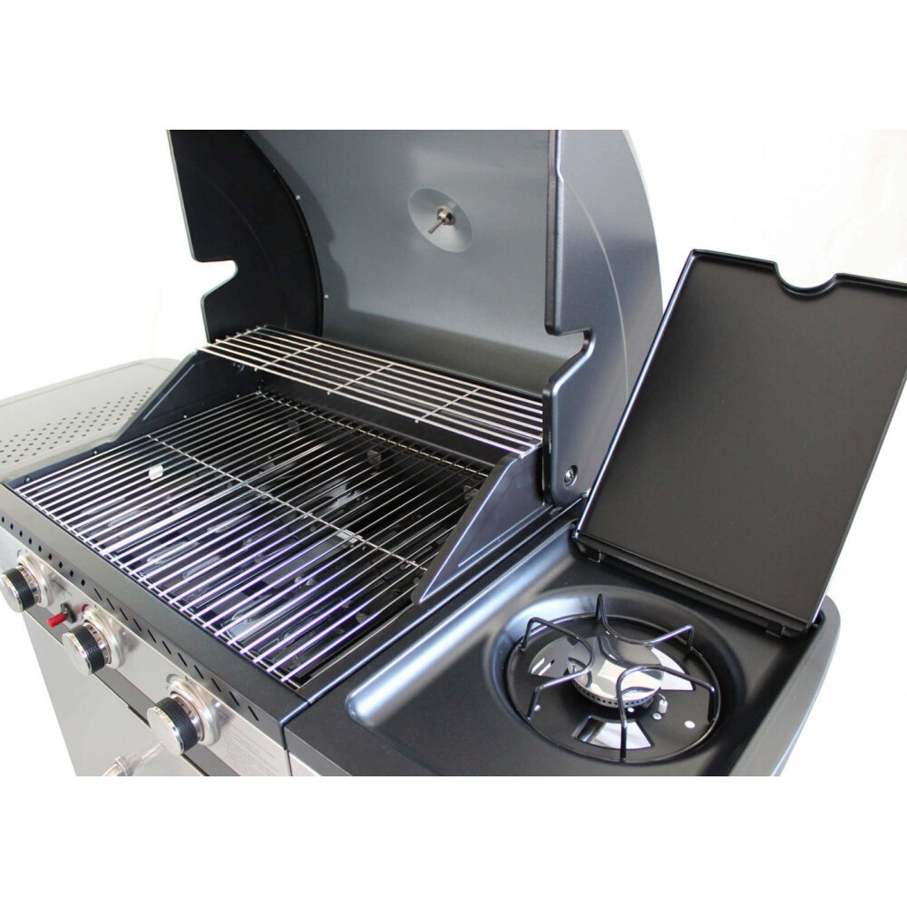 Barbecue a gas Inox 3 fuochi + 1 in Acciaio cm 122x57x112 – ANGUS