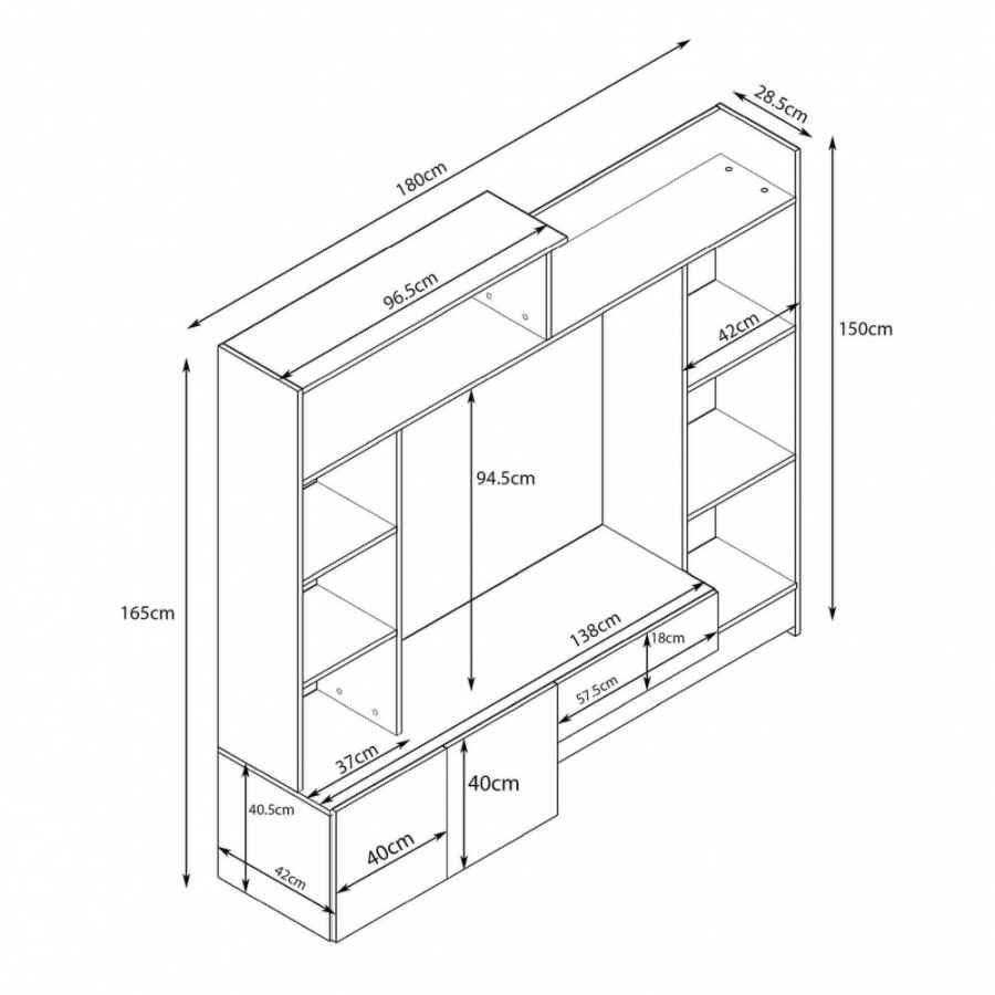 Parete Attrezzata per Soggiorno in Truciolare cm 180x40x165 – THEO