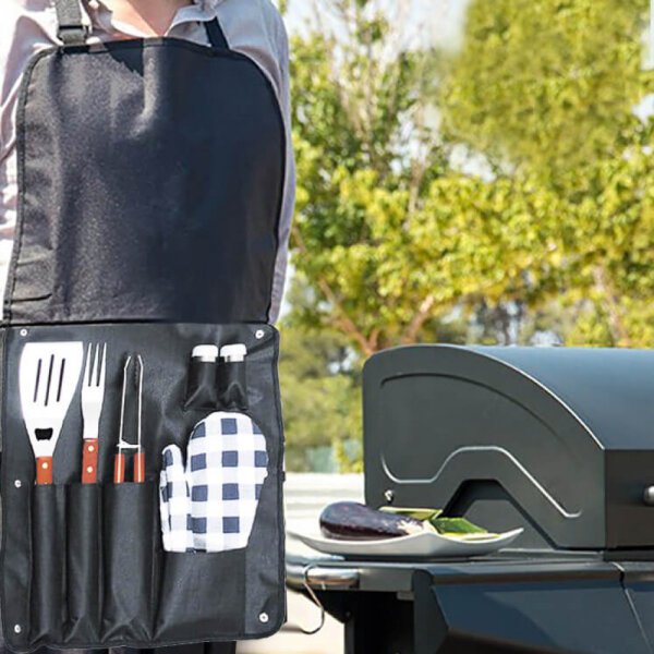 Grembiule con Attrezzi per Barbecue con 6 accessori in Tessuto cm 57x5x42 – MILTON