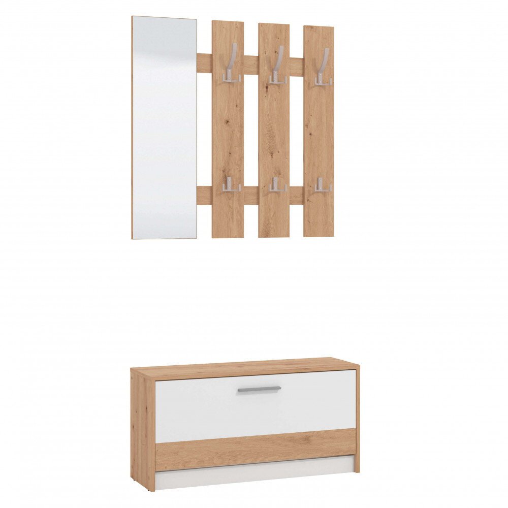 mobile ingresso appendiabiti moderno con specchio e scarpiera cm 91,6 x 28,1 x 202 h – WOODWAVE