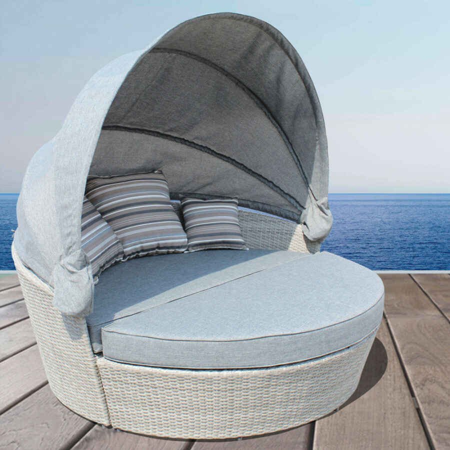 Divano Rotondo da esterno con cuscini in Wicker,Alluminio cm 180x180x80 – LYNTON