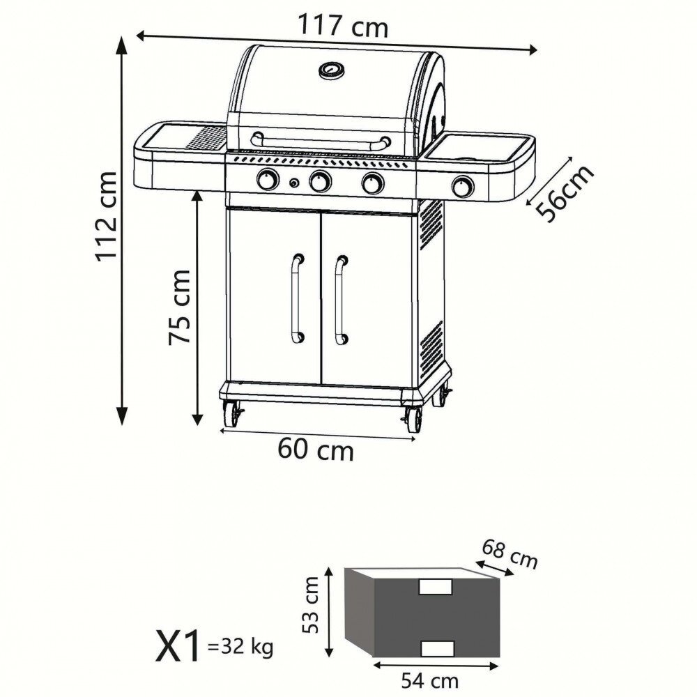 Barbecue a gas Inox 3 fuochi + 1 in Acciaio cm 122x57x112 – ANGUS