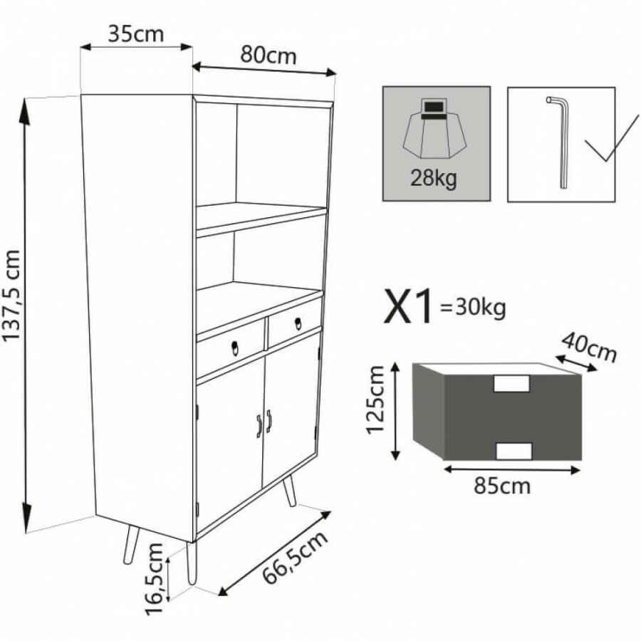 Mobiletto con 2 cassetti e un anta in Legno,MDF cm 80x35x140 – THORBURN