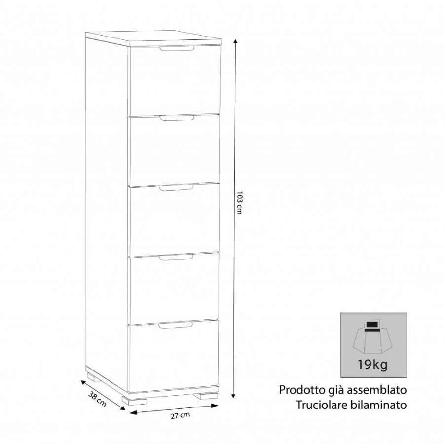 Cassettiera 5 cassetti in Truciolare cm 27x38x103 – LANCELOT