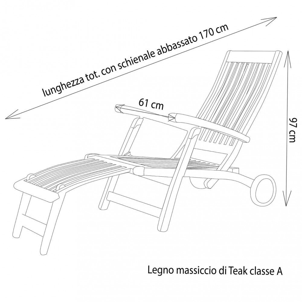 Lettino prendisole in Legno,Teak cm 170x61x97 – MILES