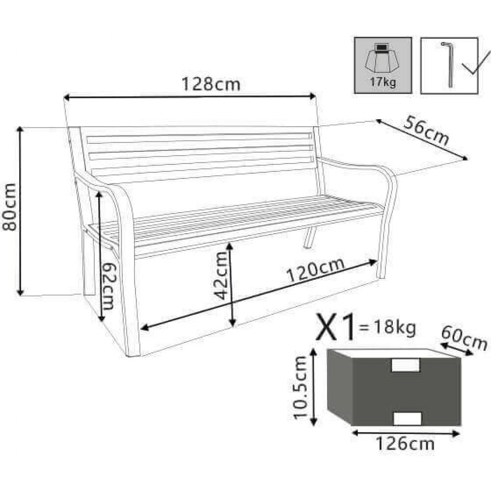 Panchina da Giardino 2 posti in Acciaio,Acciaio cm 128x80x56 – LANA