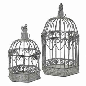 Set di 2 gabbie esagonali bianco ossidato in Acciaio cm 20×18,5×42 – NARDI