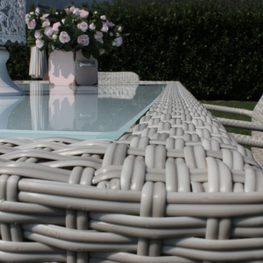 Tavolo intreccio e piano in vetro 150×90 – AXEL