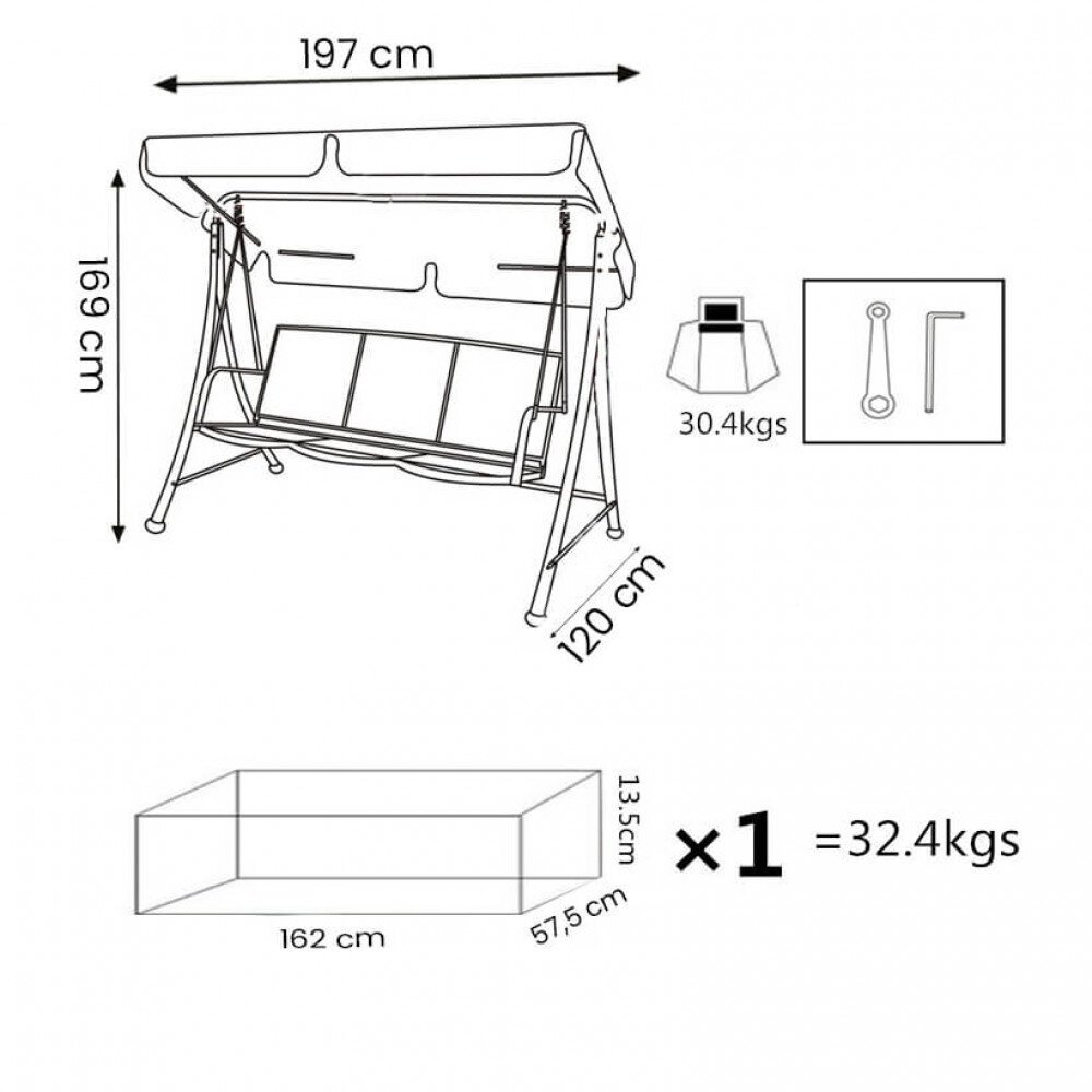 Dondolo da Giardino in Acciaio,Textilene cm 206x160x130 – EBENEZER