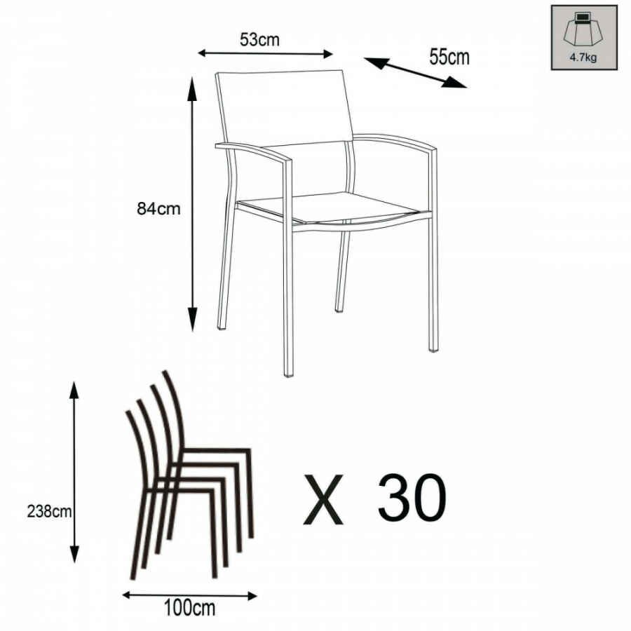Poltrona da Giardino Impilabile in Acciaio,Textilene cm 56x54x83 – DOLPH
