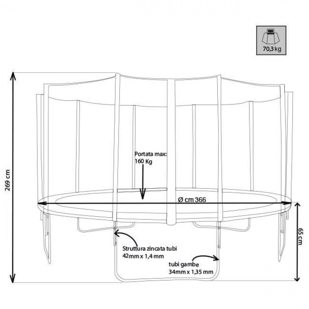 Trampolino elastico da 366 in Plastica,Acciaio cm 366x366x269 – BOEING