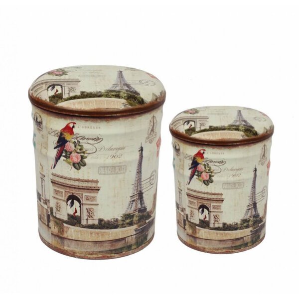 Set di 2 pouf contenitore Rotondo poggiapiedi in MDF,PVC cm 30x30x37 – BUCH