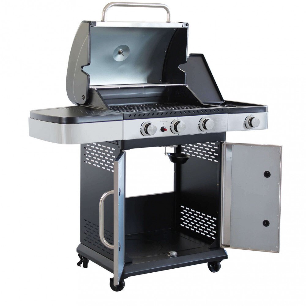 Barbecue a gas Inox 3 fuochi + 1 in Acciaio cm 122x57x112 – ANGUS