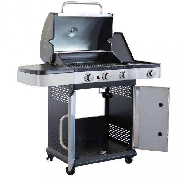Barbecue a gas Inox 3 fuochi + 1 in Acciaio cm 122x57x112 – ANGUS