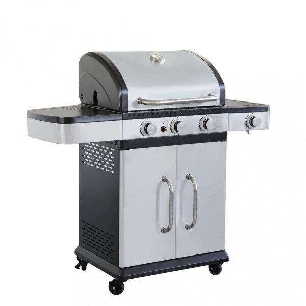 Barbecue a gas Inox 3 fuochi + 1 in Acciaio cm 122x57x112 – ANGUS