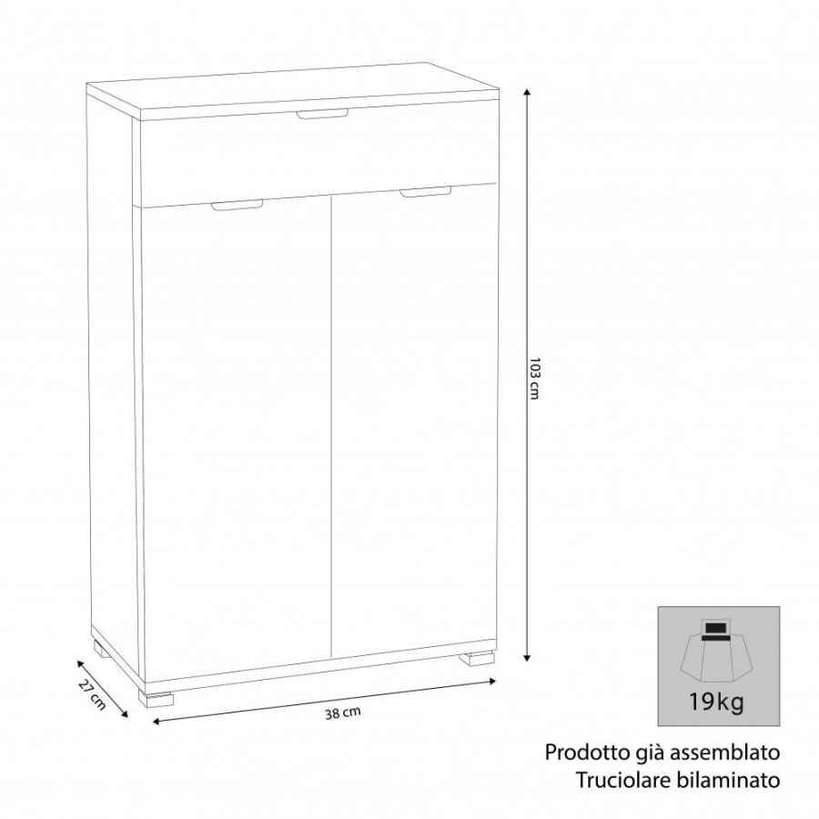 Armadietto da Bagno con due ante e un cassetto in Truciolare cm 60x38x103 – SILAS