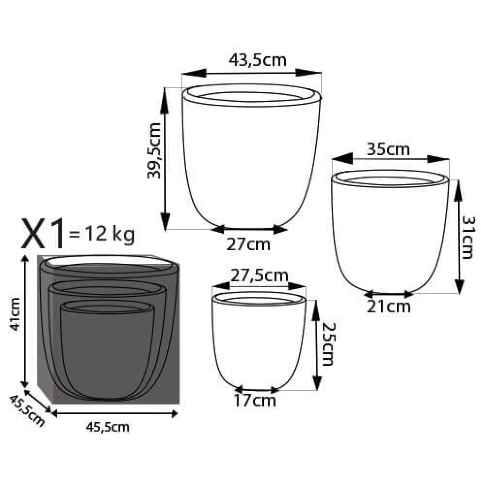 Set di 3 vasi da Giardino in Fibra di argilla cm 44x44x39 – DUDLEY