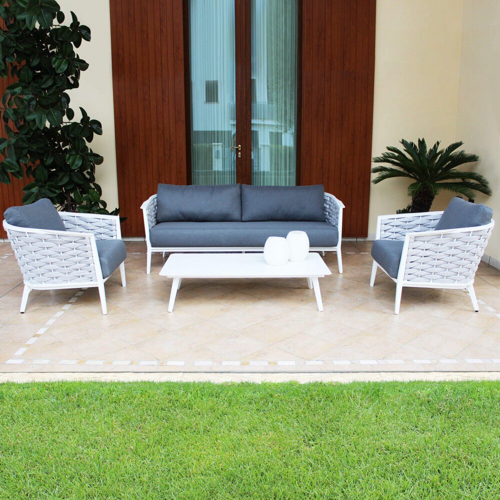 Salotto da Giardino con cuscini 4 posti in Alluminio,Corda – JOHNATHON