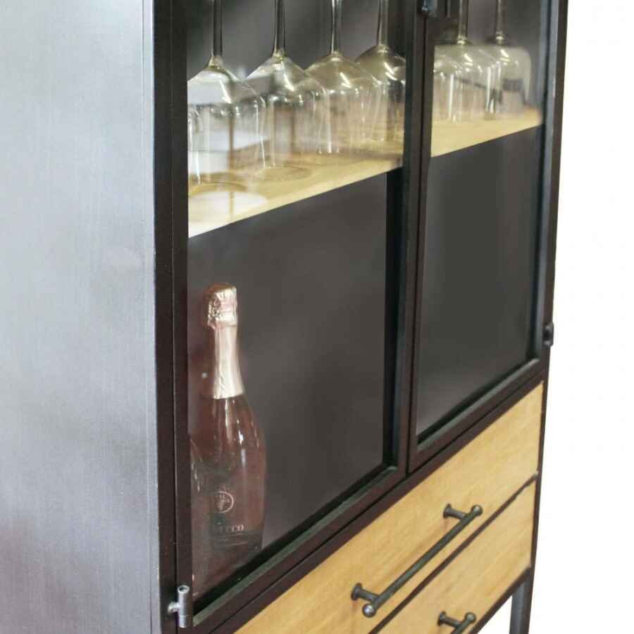 Vetrina Industrial con due cassetti in Acciaio,Legno cm 180x64x82 – HAND