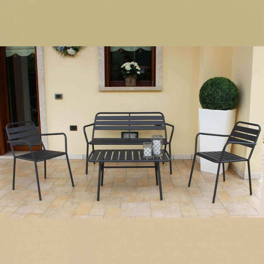 Salotto da Giardino 4 posti con Tavolino in Acciaio – ZACKERY